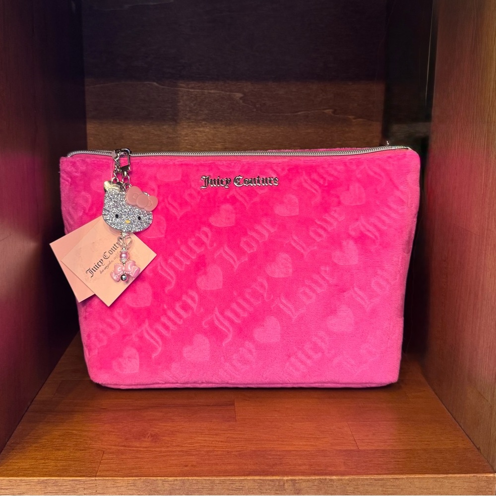 Juicy Couture Pink Travel Makeup Bag w/ BONUS Hello Kitty/Handmade Charm 🎀 BNWT